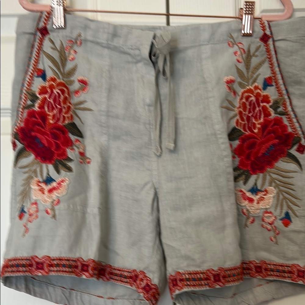 Johnny Was Embroidered Floral Women's Shorts - Gray with floral Red Accents